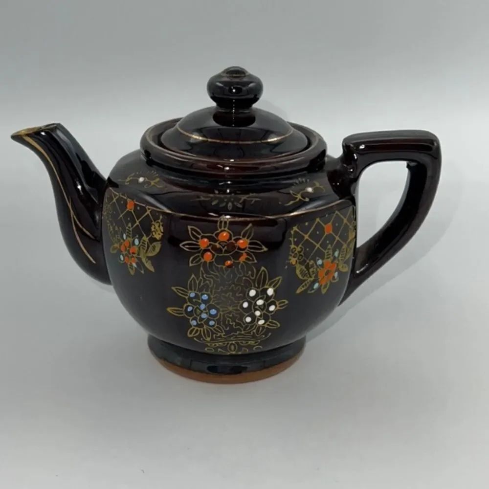 LOW PRICE VTG ANTIQUE 1940s  JAPANESE BROWN HAND PAINTED CERAMIC MORIAGE TEAPON